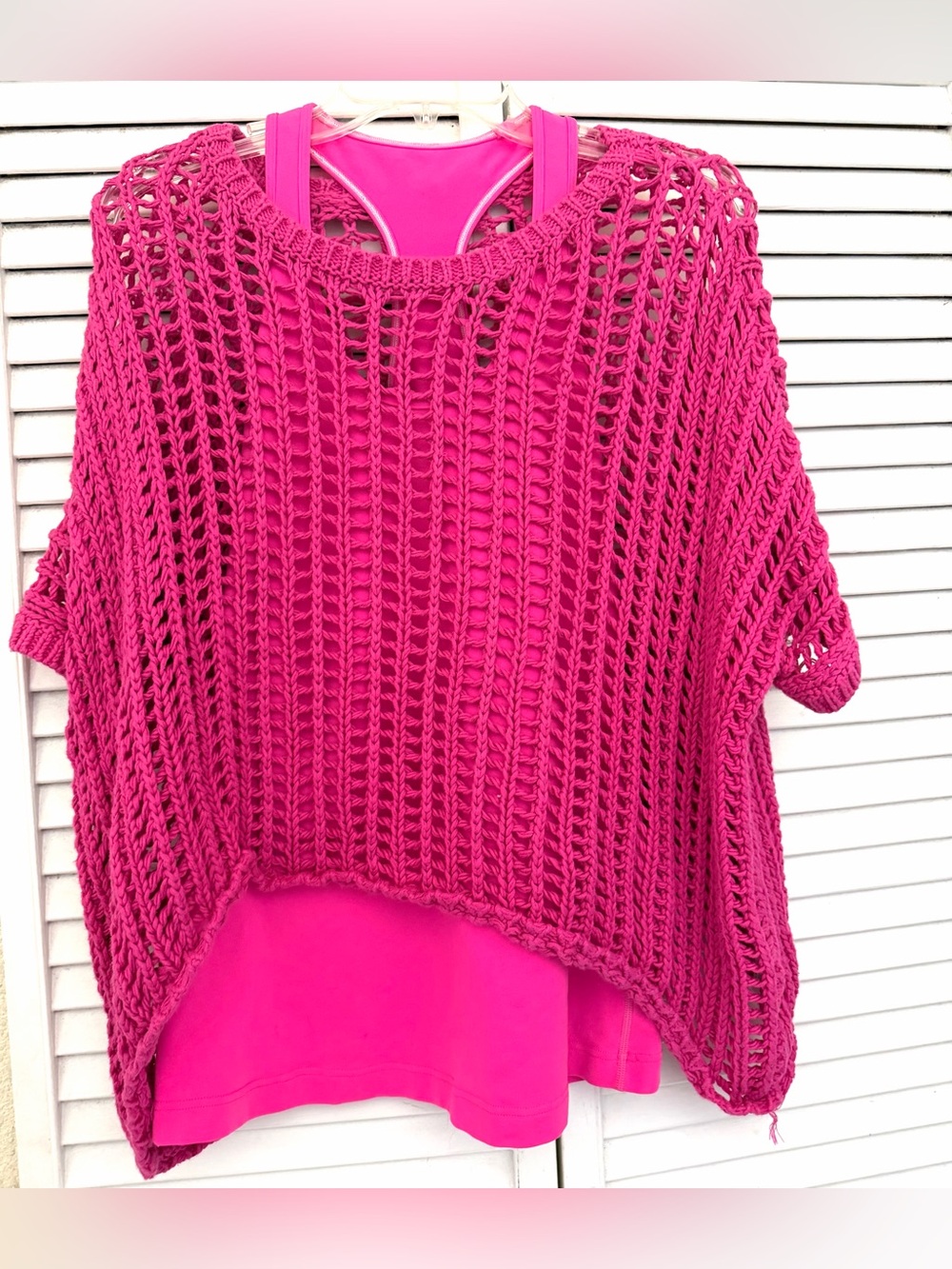 BiBi Hot Pink Open-Knit Scoop Neck and add in Lululemon tank